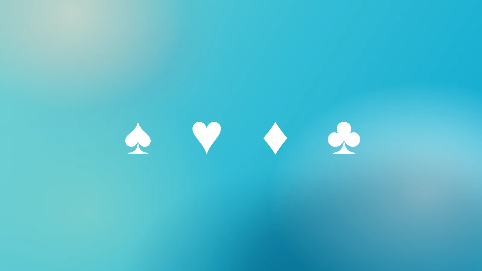 Four white card suit symbols over a soft cyan field